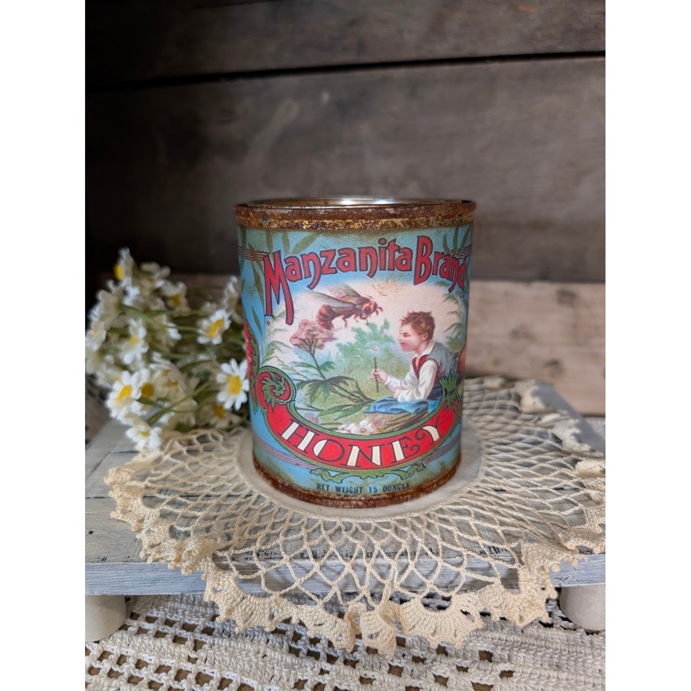 Manzanita Brand HONEY Vintage Inspired Rusted Can - Pint - Farmhouse Decor